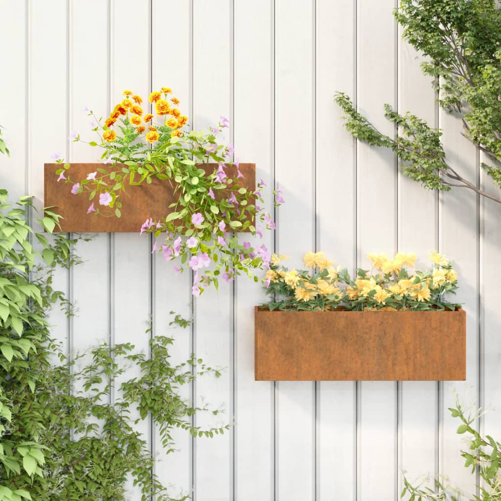 vidaXL Wall Planters 2 pcs Rusty Corten Steel 20.9"x3.9"x6.7"-0