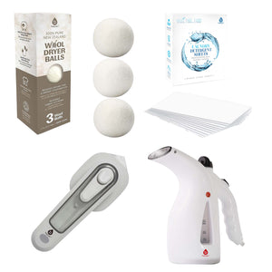 Travel Laundry Essentials Set: Garment Steamer, Mini Iron, Eco-Friendly Laundry Sheets, and Wool Dryer Balls-0
