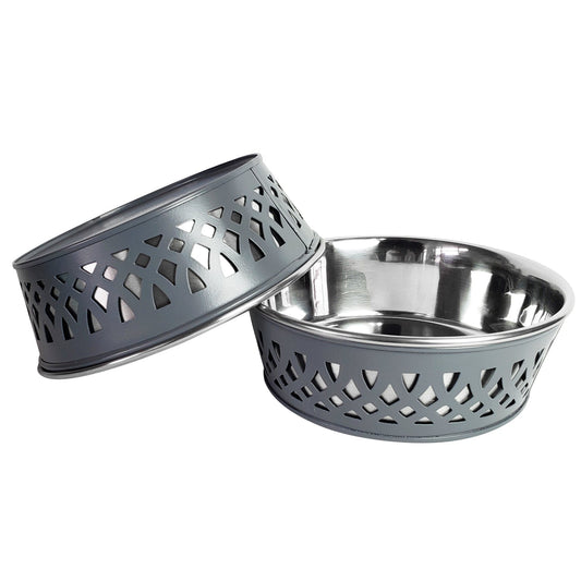 Eco-friendly Stainless Steel Farmhouse Dog Bowl - Gray-0