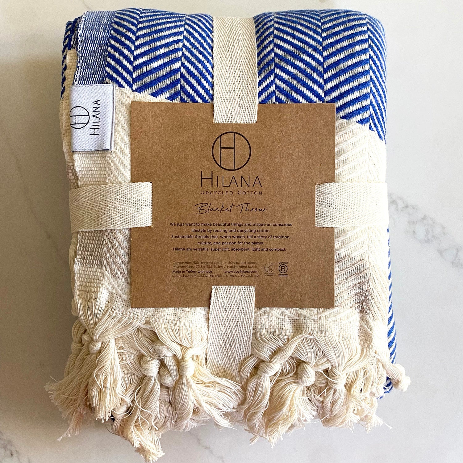 Pipa Sustainable Hand-loomed Throw Blanket - Blue-4