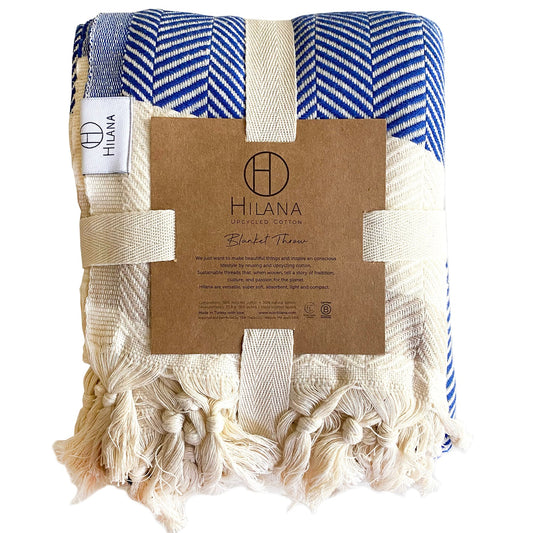 Pipa Sustainable Hand-loomed Throw Blanket - Blue-0